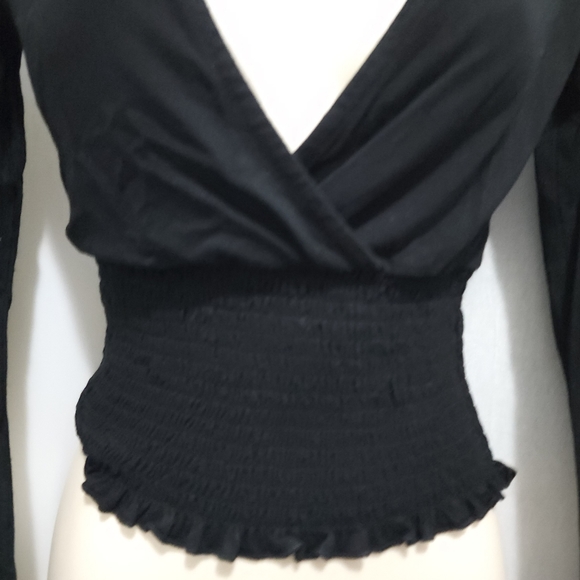 Aus S Glassons Black Wrap Front Long Sleeve Stretch Crop Top - Picture 5 of 16